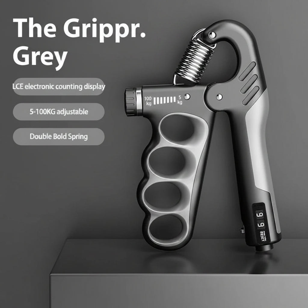 Mechanical counting gripper with electronic display on a dark background