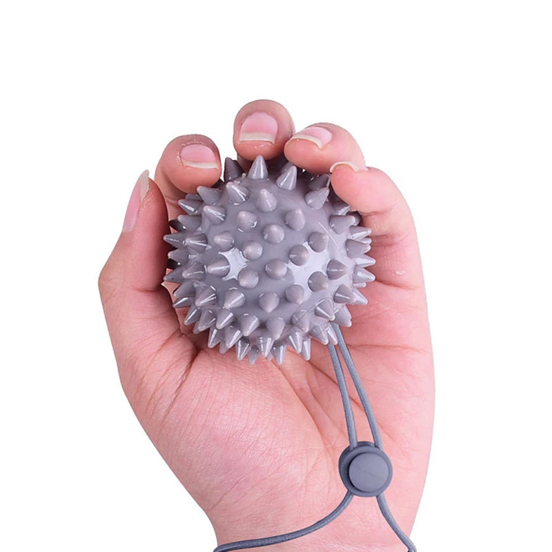NEW SALE Durable 5.5CM TPR Spiky Massage Grip Ball With Rope String Spike Massager Trigger Point Hand Pain Relief Hedgehog Balls